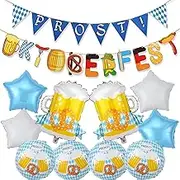 12 PCS Oktoberfest Flag Banner, Oktoberfest Decoration Set, Blue White Balloons, Bavarian Pennant Banner Party Backdrop Photo Booth Props for Party Decorations Supplies
