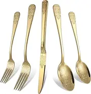 Gold Silverware Set 40 Pieces Stainless Steel Flatware Set Service for 8 Cutlery Utensil Sets Include Knives Forks Spoons for Kitchen Home Restaurant