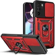 [DESSEN] Mobile Phone Case for Motorola Edge 30 Pro/Edge+ 2022/Edge X30, Soft TPU/PC Silicone Case and Lens Cover, Shockproof Protective Case with 360 Degree Rotating Ring Holder Case, Red
