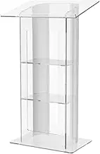 Classic Acrylic Pulpit Podium Stand, Church Pulpit for Churches, Lectern for Speech with Wide Reading Surface & Storage Shelf for Church, Conference, Speech, Classroom