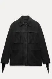 ZARA FRINGED SUEDE JACKET ZW COLLECTION BLACK NEW FW24/25 SIZE S REF. 2521/249