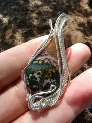 Sterling Silver & Forest Jasper Wire Wrap Pendant