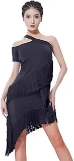 [JRUIA] Women's Latin Dance Training Dresses Fringe Party Tango Dress Ballroom Dancing Outfits Practice Skirt for Salsa Rumba