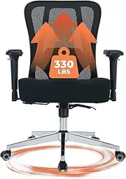 Mesh Office Chair, Ergonomic Desk Chair with 4D Armrests, Adjustable Lumbar Support Wide Computer Chair for Heavy People, Comfy Best Rocking Swivel Chair for Long Hours Work, 330LBS