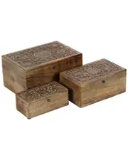 Set of 3 Floral Handmade Decorative Boxes with Hinged Lid