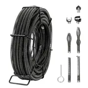 Drain Cleaning Cable 66 FT x 5/8 Inch, Professional Sectional Drain Cleaner Cable with 7 Cutters for 0.8" to 3.9" Pipes, Hollow Core Sewer Drain Auger Cable for Sink, Floor Drain,
