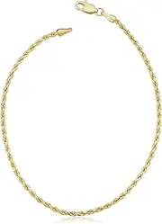 [Kooljewelry] Solid 14k Yellow Gold 1.7 mm Rope Chain Bracelet
