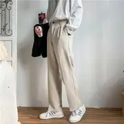 Mid Rise Plain Straight Leg Dress Pants Off-White - XL
