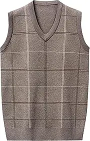[SWJGLITTR] Mens V Neck Argyle Sweater Vests Slim Fit Knitted Pullover Vest Pullover Autumn Winter Warm Sleeveless Vest, Khaki, Medium