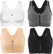 [CLOUSPO] Sports Bra Post Surgery Bra Zip Front Wireless with Removable Pads Yoga Bra for Workout Fitness