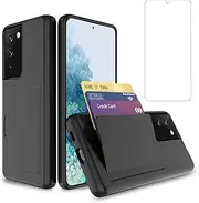 [Asuwish] Phone Case for Samsung Galaxy S21 Plus Glaxay S21+ 5G with Screen Protector Cover and Credit Card Holder Stand Hybrid Cell Accessories Gaxaly S21+5G S21plus 21S + S 21 21+ G5 Women Men Black