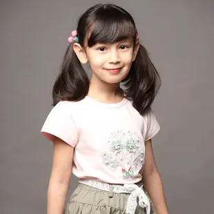 Azio kids美國派 女童 上衣 灰色花朵珍珠短袖上衣(粉)