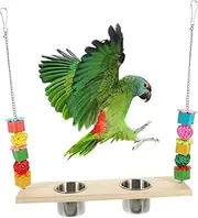 NOLITOY Parrot Perch Swing with Food Cup and Water Feeder Bird Swing Perch for Cage for Parakeets Cockatiels and Birds Durable and Fun Bird