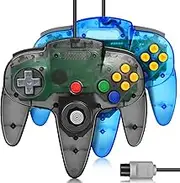 2 Pack N64 Controller, FISUPER Wired Classic Game Controller Gamepad Joystick for N64 Console(Clear Blue+Clear Black)