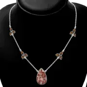 Rosetta Picture Jasper & Smoky Quartz 925 Silver Necklace Jewelry N-1004