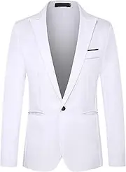 [Aosufei] Men's Comfort Casual Wedding Party Suit Jacket Lightweight Solid Dress Blazer Suits Stylish Business Tuxedo Jacket, White2, Medium