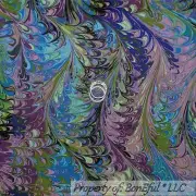 BonEful Fabric FQ Cotton Quilt VTG Purple Blue Green Peacock Water Color Feather