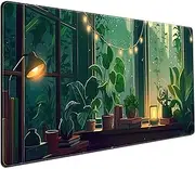 DCJJM Cute Green Lofi Desk Mat Plants Mouse Pad Anime Forest Aesthetic Nature Pad, XXL Gaming Extended Mousepad for PC Laptop Keyboard Women Office Decor Girl Playmat, 31.5x15.75x0.12 in (DMXC08)