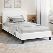 ALFORDSON Bed Frame Bed Base King Single Size, Mattress Platform with Wooden Slats & Adhesive Velcro Strips, Mattress Foundation 150kg Capacity, Boucle White