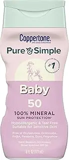 Coppertone Pure and Simple Baby Sunscreen Lotion SPF 50, Broad Spectrum Sunscreen for Baby, 6 Fl Oz Bottle