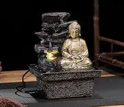 Tabletop Water Fountain Buddha Statue Desktop Indoor Waterfall Fountain Tabletop Humidifiers Home Decoration for Office, Living Room, or Bedroom