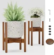 Semiocthome Adjustable Bamboo Plant Stand Indoor with Removable Tray, Wooden Flower Stand, Pot Holders Fits 20cm to 30cm Pots, Indoor Plant Stands for Living Room, Bedroom, Kitchen, 1 Pack - Walnut