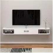 Floating TV Unit, Wall Mounted Floating TVs Stand Media Console with Flip Door and Open Shelves, for Living Room Office (White)(180x23.6x18.1cm)