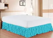 100% Cotton 600 Thread Count Multi-Ruffle Bed Skirt Luxury Multi Ruffle Bed Skirt Elastic Dust Ruffles with Wrap Around 18" Drop, King, Turquoise