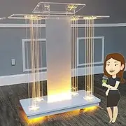 Professional Portable Presentation Podium Lectern, Acrylic Podiums for Church, Pulpits Churches, Clear Stand with LED Lights and Casters Weddings Classrooms, L100 x W40 H116cm