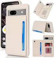 iCoverCase Compatible with Google Pixel 7a Case with Card Holder, Wallet Phone Case for Women Men [RFID Blocking] PU Leather Protective Wallet Case for Pixel 7a (Beige)