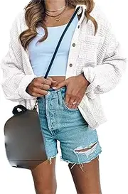 [Generic] Women's Open Front Waffle Button Sweater Long Sleeve Loose Short Cardigan Casual Soft Outerwear Coats Tops