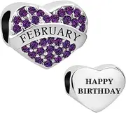 [MiiFort] Sparkling Cubic Zirconia Birthstones Love Heart Charm fits Pandora Charms Bracelets Birthday January to December Bead
