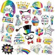 Buziba 30Pcs Birthday Photo Booth Props Kit Happy Birthday Party Favors Funny Birthday Party Supplies Decoration for Men and Women