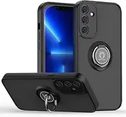 JIEZUIMEI Phone Case for Samsung Galaxy A51 4G Cover with Ring Holder,Ultra-Thin Translucent Matte Frosted PC Hard Back Cover,Soft Silicone TPU Bumper Black