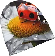 [FJWSLCH] Ladybug on Daisy Flower Beanie Hat for Women Knit Hat Warm Winter Hats for Men Beanies Skull Cap Slouchy Pullover Hat Black, Black, One Size