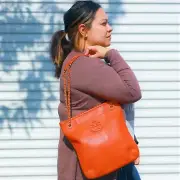 NWT Tory Burch MARION Leather Book Bag with Chain Orange $495+