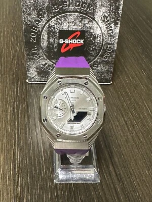 Casio Casioak GShock AP Black Panther Style Mod SIlver Face GA2100 NEW