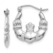 Real 10kt White Gold Claddagh Hoop Earrings