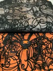 Pier 1 Imports Halloween Glitter Spider Web Mantel Scarf Black Orange 76" x 25"