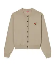 'KENZO Pop' embroidered crewneck cardigan in merino wool S,XL,XS,L,M light brown