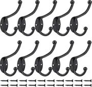 10 Pack Wall Mounted Double Coat Hooks - Utility 10 Pieces, 10pcs--Black