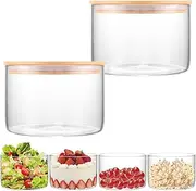 2PCS Premium Glass Trifle Bowl with Lid, Perfect for Desserts, Ice Cream, Fruit, Salads, and Food Storage 7.5 inch Stylish Clear Round Glass Container with Airtight Lid, Microwave Safe