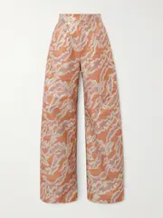 [DESTREE] DESTREE - Lenore Metallic Jacquard Wide-leg Pants - Orange - FR 44 FR 44 Orange