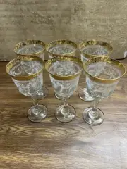 6pc Vintage Gold Encrusted Rim Glasses 8inch