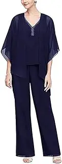[Botong] Women's 3 Pieces Chiffon Beaded V-Neck Pants Suit Outfit Dress Suit with Jacket for Mother of The Bride Formal Gowns Plus Size