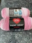 RED HEART SUPER SAVER LIGHT PINK OMBRE YARN 2 SKEINS