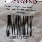 Glossyend Pack of 25 - Crystal Clear Hinged Polycarbonate Drop Ceiling Hooks