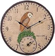 Wall Clock Wall Clocks Silent Non- Outdoor Wall Clock With Thermometer, Vintage Resin Waterproof Outside Clock With Bird Pattern Large Outdoor Clock Antique Hanging Clock for Patio Yard Wall Home Deco