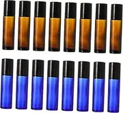 WRITWAA 16pcs Glass Roll Bottles with Black Plastic Caps Refillable Empty Storage Containers for Essential Oils Perfume and Cosmetic Liquids for Travel and Home Use