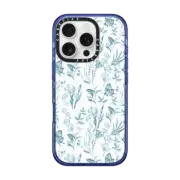 iPhone 16 Pro Impact Case MagSafe Compatible Elegant pastel blue vintage butterfly floral